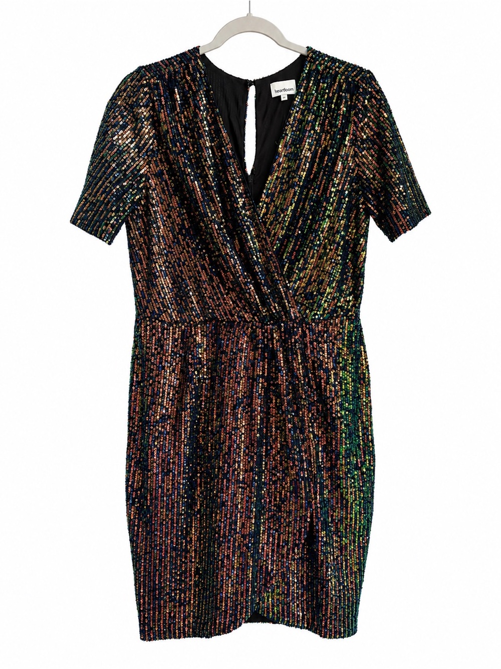 Heartloom “Felix” Faux Wrap Multicolor Sequin Dress Size L Special Occasion